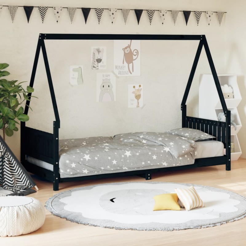 vidaXL Giroletto per Bambini Nero 80x200 cm in Legno Massello di Pino vidaXL Giroletto per Bambini Nero 80x200 cm in Legno Massello di Pino