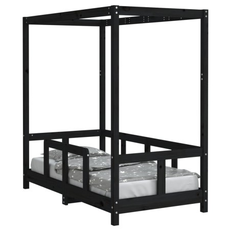 vidaXL Giroletto per Bambini Nero 70x140 cm in Legno Massello di Pino