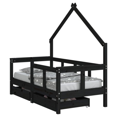 vidaXL Giroletto Bambini con Cassetti Nero 70x140cm Massello di Pino