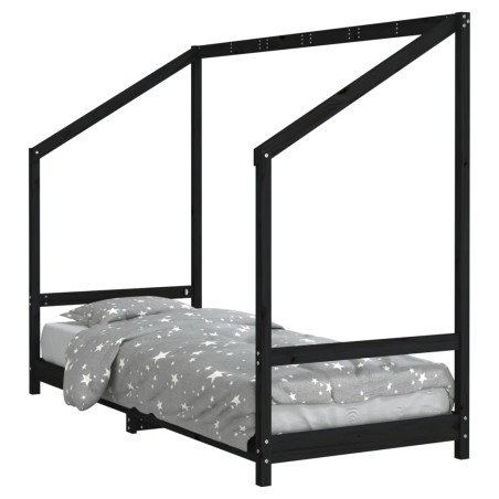 vidaXL Giroletto per Bambini Nero 80x200 cm in Legno Massello di Pino
