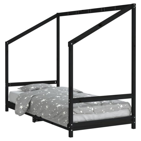 vidaXL Giroletto per Bambini Nero 90x200 cm in Legno Massello di Pino