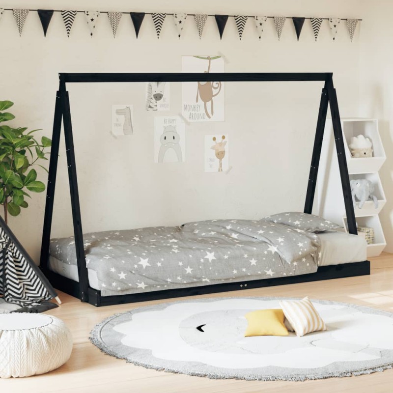 vidaXL Giroletto per Bambini Nero 90x190 cm in Legno Massello di Pino vidaXL Giroletto per Bambini Nero 90x190 cm in Legno Massello di Pino
