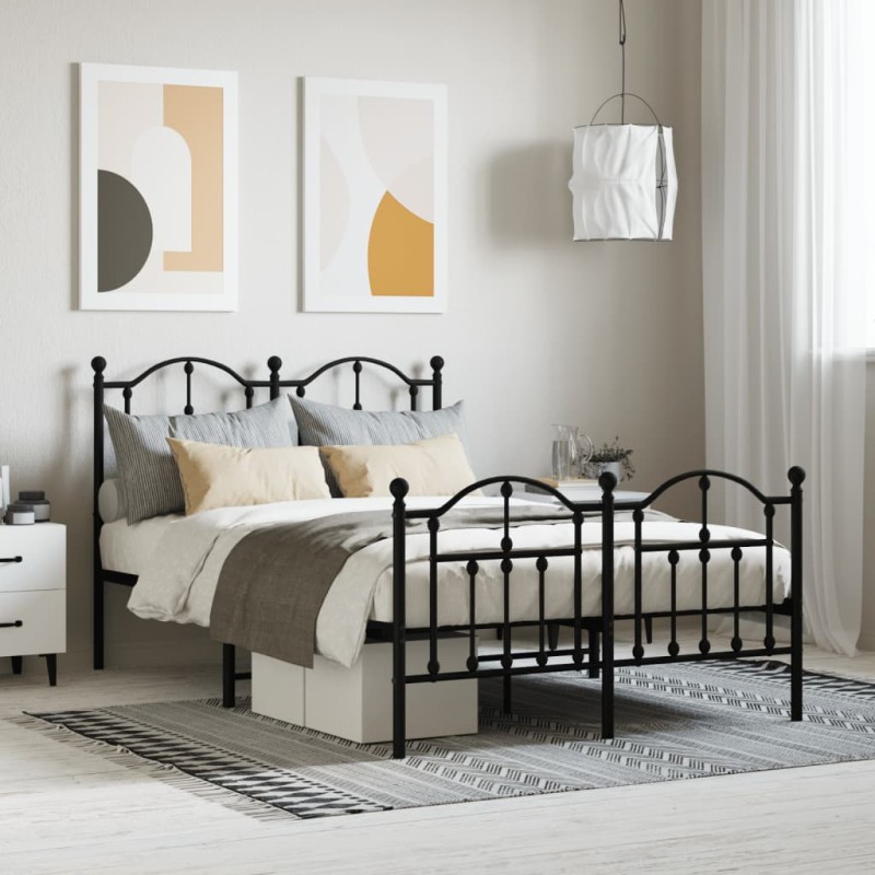 vidaXL Giroletto con Testiera e Pediera Metallo Nero 120x190 cm vidaXL Giroletto con Testiera e Pediera Metallo Nero 120x190 cm