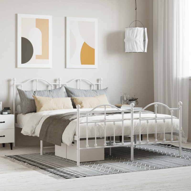 vidaXL Giroletto con Testiera e Pediera Metallo Bianco 135x190 cm vidaXL Giroletto con Testiera e Pediera Metallo Bianco 135x190 cm