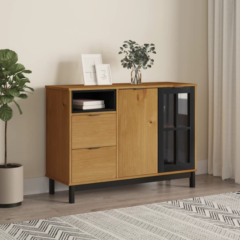 vidaXL Credenza FLAM 110x40x80 cm Anta in Vetro Massello di Pino vidaXL Credenza FLAM 110x40x80 cm Anta in Vetro Massello di Pino