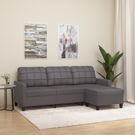 vidaXL Divano a 3 Posti con Poggiapiedi grigio 180 cm in Similpelle