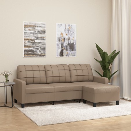 vidaXL Divano a 3 Posti con Poggiapiedi Cappuccino 180cm in Similpelle