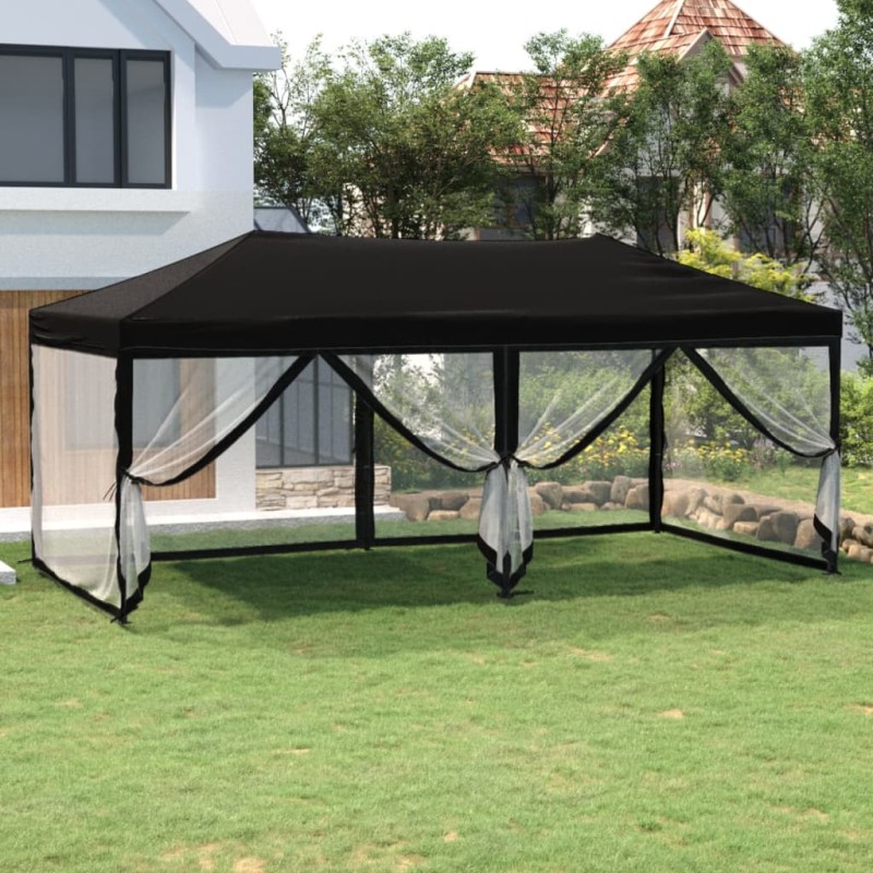 vidaXL Tenda per Feste Pieghevole con Pareti Laterali Nero 3x6 m vidaXL Tenda per Feste Pieghevole con Pareti Laterali Nero 3x6 m