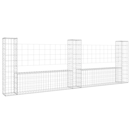 Cesto Gabbione a U con 3 Pali in Ferro 260x20x100 cm