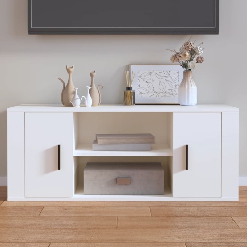 Mobile Porta TV Bianco 100x35x40 cm in Legno Multistrato Mobile Porta TV Bianco 100x35x40 cm in Legno Multistrato