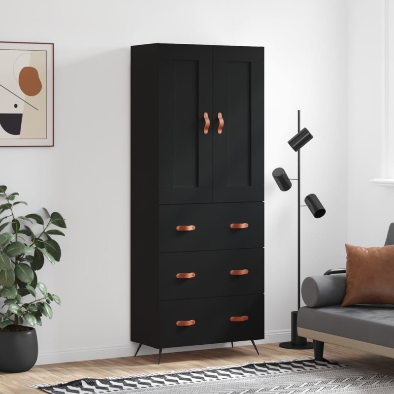 vidaXL Credenza Nera 69,5x34x180 cm in Legno Multistrato vidaXL Credenza Nera 69,5x34x180 cm in Legno Multistrato