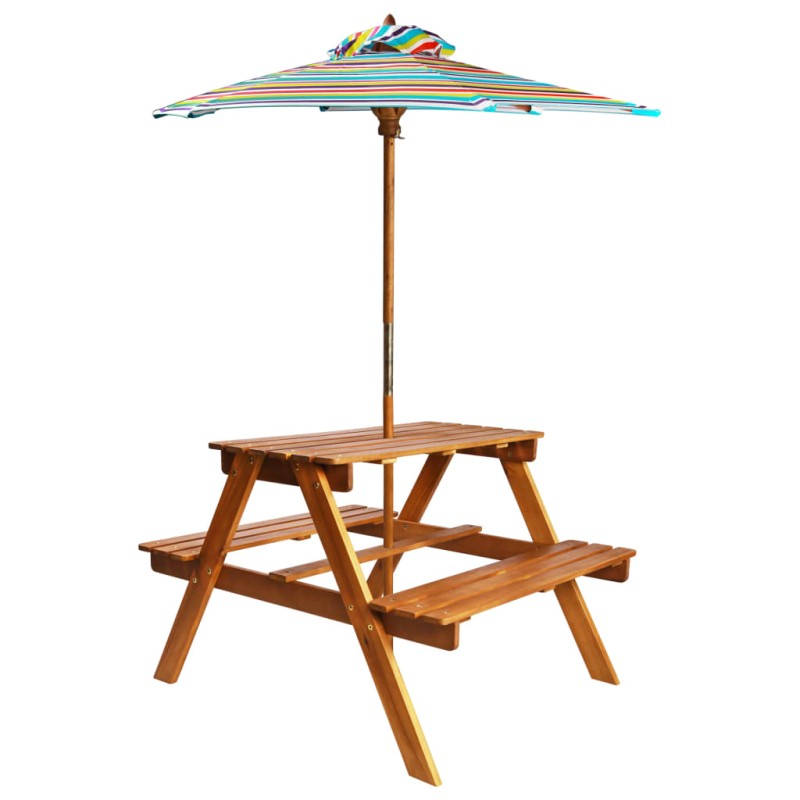 Tavolo Picnic per Bambini con Ombrellone 79x90x60cm in Acacia Tavolo Picnic per Bambini con Ombrellone 79x90x60cm in Acacia