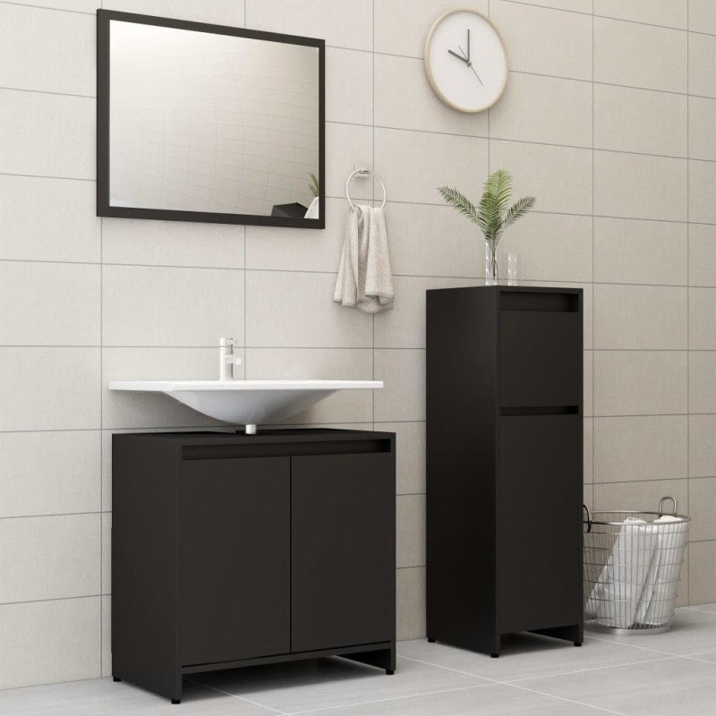Set Mobili da Bagno 3 pz Nero in Truciolato Set Mobili da Bagno 3 pz Nero in Truciolato
