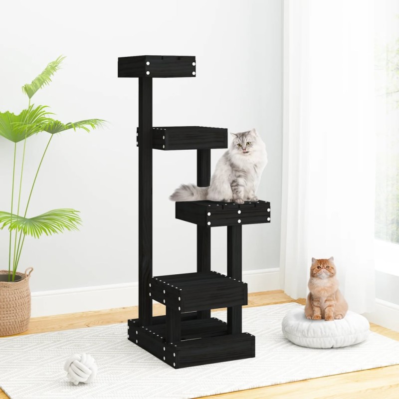 vidaXL Albero per Gatti Nero 45,5x49x103cm in Legno Massello di Pino vidaXL Albero per Gatti Nero 45,5x49x103cm in Legno Massello di Pino