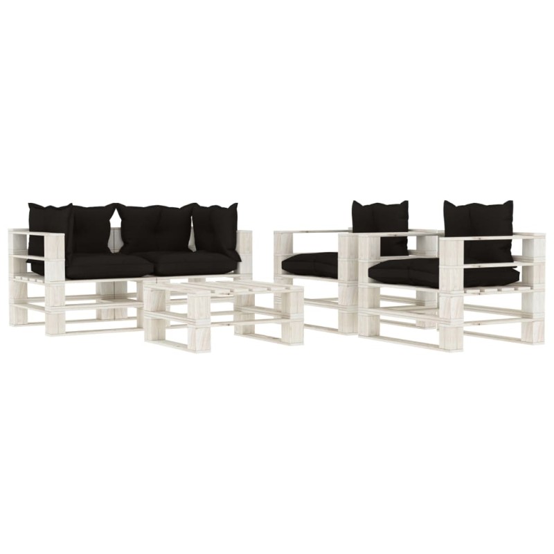 vidaXL Set Salotto da Giardino su Pallet 5pz con Cuscini Neri in Legno vidaXL Set Salotto da Giardino su Pallet 5pz con Cuscini Neri in Legno