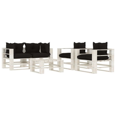  vidaXL Set Salotto da Giardino su Pallet 5pz con Cuscini Neri in Legno