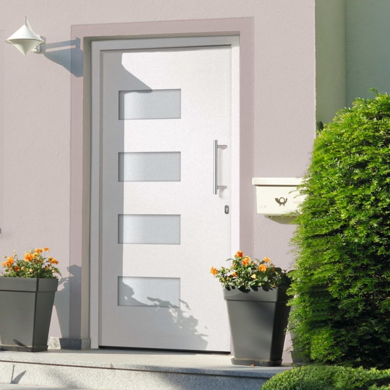 vidaXL Porta d'Ingresso in Alluminio e PVC Bianco 100x200 cm vidaXL Porta d'Ingresso in Alluminio e PVC Bianco 100x200 cm