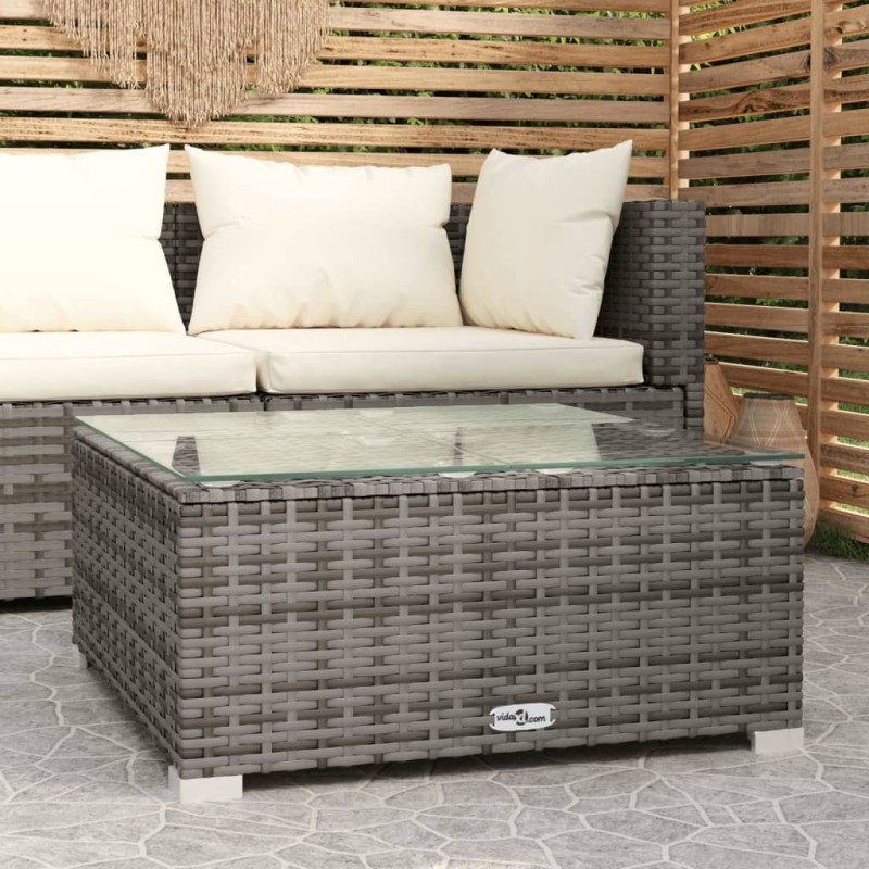 vidaXL Tavolino da Giardino Grigio 60x60x30 cm in Polyrattan e Vetro vidaXL Tavolino da Giardino Grigio 60x60x30 cm in Polyrattan e Vetro