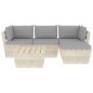 vidaXL Set Divani da Giardino su Pallet 5 pz con Cuscini Legno Abete vidaXL Set Divani da Giardino su Pallet 5 pz con Cuscini Legno Abete