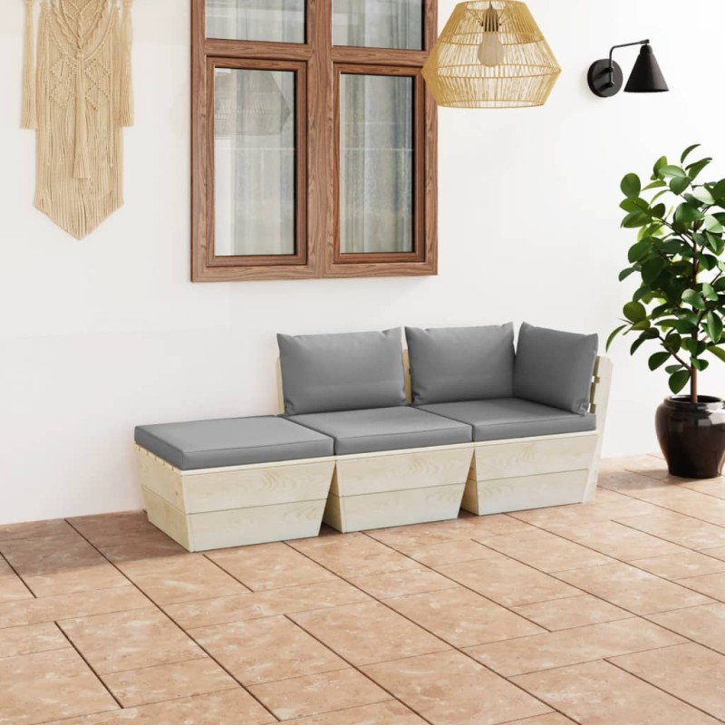 vidaXL Set Divani da Giardino su Pallet 3 pz con Cuscini Legno Abete vidaXL Set Divani da Giardino su Pallet 3 pz con Cuscini Legno Abete
