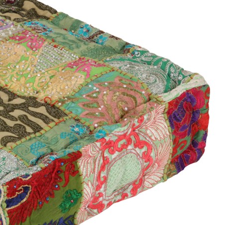vidaXL Pouf Patchwork in Cotone Fatto a Mano Quadrato 50x50x12cm Verde