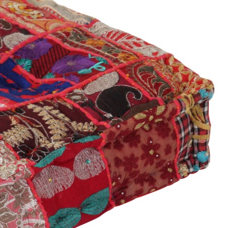 vidaXL Pouf Patchwork in Cotone Fatto a Mano Quadrato 50x50x12cm Rosso