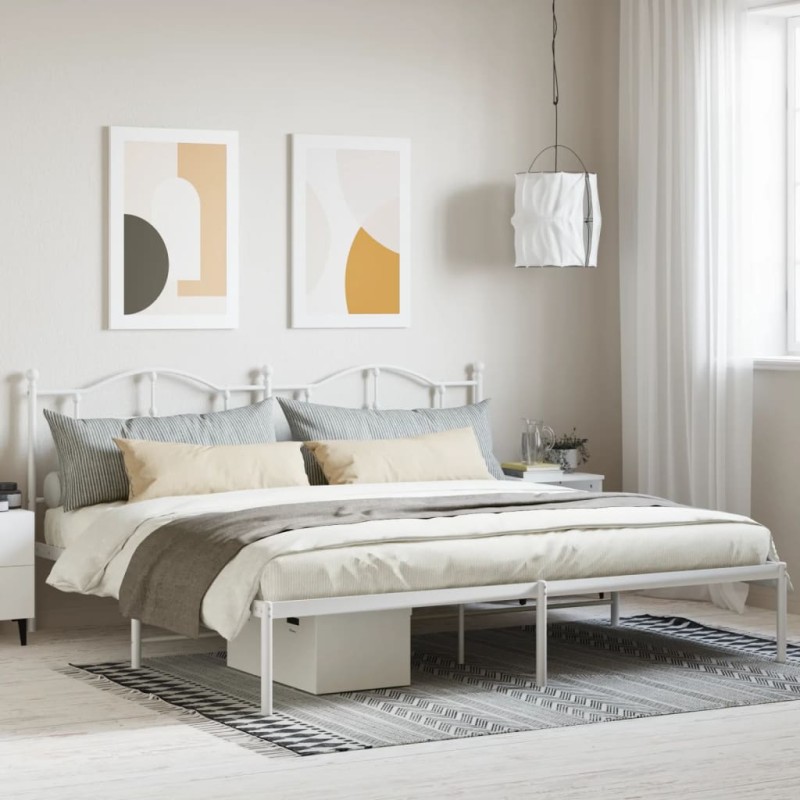 vidaXL Giroletto con Testiera Metallo Bianco 193x203 cm vidaXL Giroletto con Testiera Metallo Bianco 193x203 cm