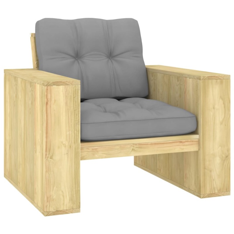 vidaXL Sedia da Giardino con Cuscini Grigi Legno Pino Impregnato vidaXL Sedia da Giardino con Cuscini Grigi Legno Pino Impregnato