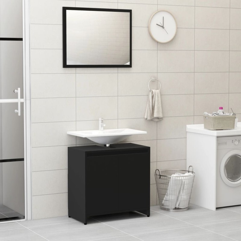 Set Mobili da Bagno Nero in Truciolato Set Mobili da Bagno Nero in Truciolato