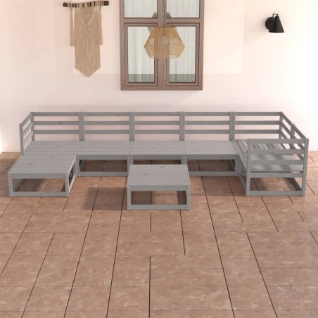 vidaXL Set Divani da Giardino 8 pz Grigi in Legno Massello di Pino