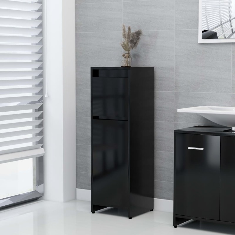 Armadio da Bagno Nero 30x30x95 cm in Truciolato Armadio da Bagno Nero 30x30x95 cm in Truciolato