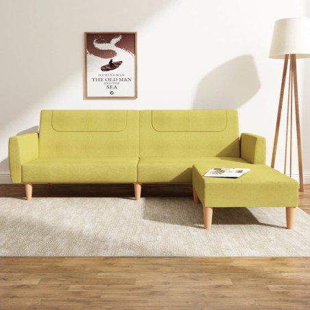 vidaXL Divano Letto a 2 Posti con Poggiapiedi Verde in Tessuto