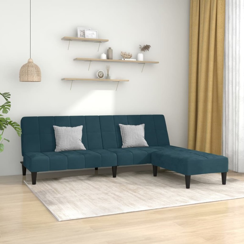 vidaXL Divano Letto a 2 Posti con Poggiapiedi Blu in Velluto vidaXL Divano Letto a 2 Posti con Poggiapiedi Blu in Velluto