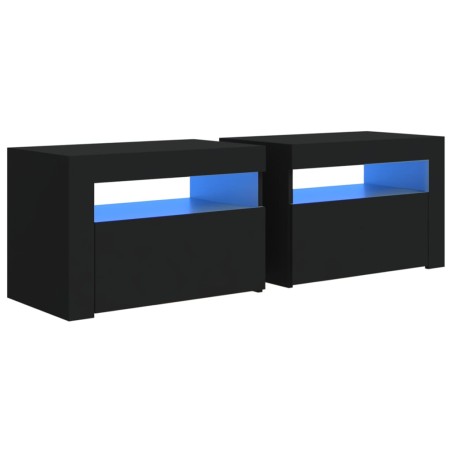 vidaXL Comodini 2 pz con Luci LED Neri 60x35x40 cm