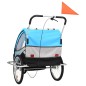 vidaXL Rimorchio da Bici per Bambini e Passeggino 2 in 1 Blu e Grigio vidaXL Rimorchio da Bici per Bambini e Passeggino 2 in 1 Blu e Grigio