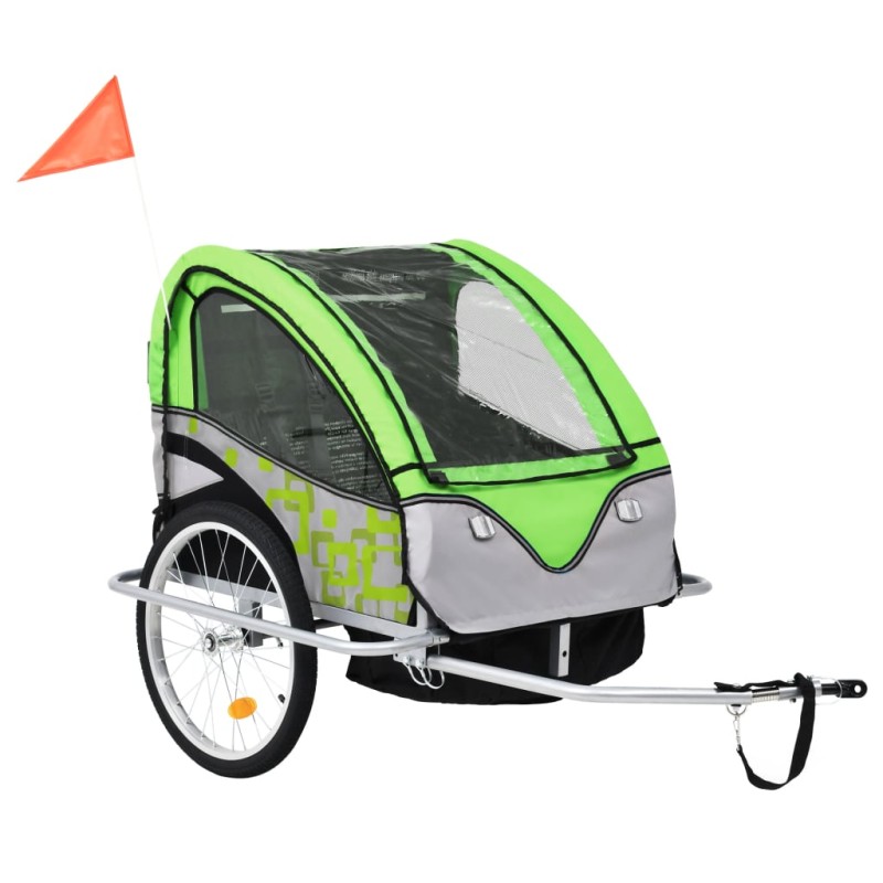 vidaXL Rimorchio per Bici e Passeggino 2 in 1 Verde e Grigio vidaXL Rimorchio per Bici e Passeggino 2 in 1 Verde e Grigio