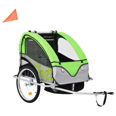 vidaXL Rimorchio per Bici e Passeggino 2 in 1 Verde e Grigio