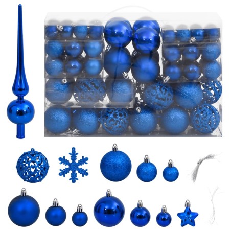 vidaXL Set Palline di Natale 111 pz Blu in Polistirene