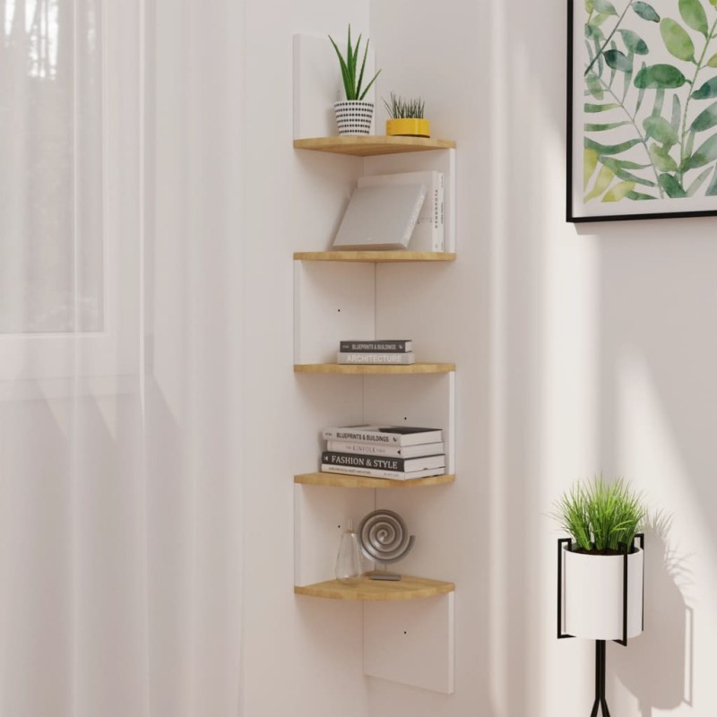 vidaXL Scaffale Angolare a Muro Bianco e Rovere 19x19x123cm Truciolato