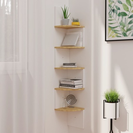 vidaXL Scaffale Angolare a Muro Bianco e Rovere 19x19x123cm Truciolato