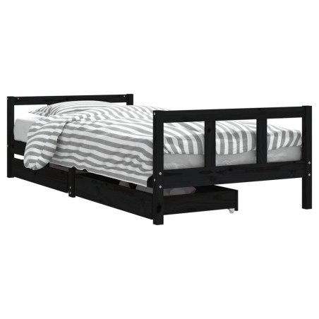vidaXL Giroletto Bambini con Cassetti Nero 90x200cm Massello di Pino