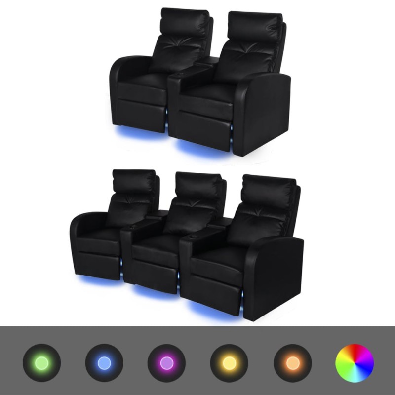 vidaXL Poltrone Reclinabili 2 pz con LED 2+3 Posti in Similpelle Nero vidaXL Poltrone Reclinabili 2 pz con LED 2+3 Posti in Similpelle Nero