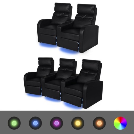 vidaXL Poltrone Reclinabili 2 pz con LED 2+3 Posti in Similpelle Nero