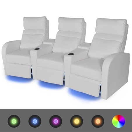 vidaXL Divano Reclinabile a 3 Posti con LED in Similpelle Bianco