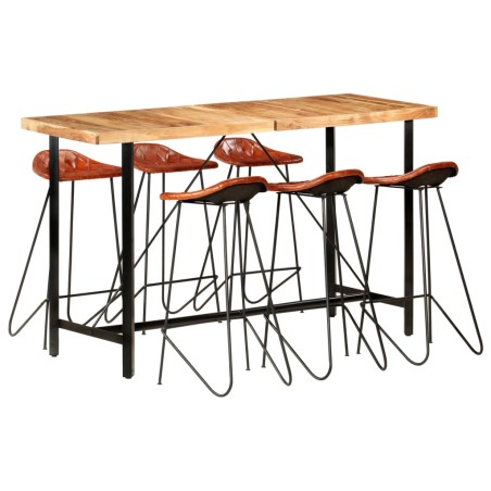 vidaXL Set da Bar 7 pz in Legno Massello di Acacia e Vera Pelle
