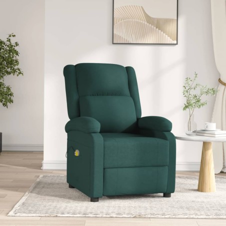 vidaXL Poltrona Massaggiante Elettrica Verde Scuro in Tessuto