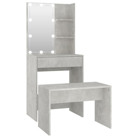 vidaXL Set Tavolo da Toeletta Grigio Cemento con LED Legno Multistrato