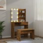 vidaXL Set Tavolo da Toeletta con LED Rovere Fumo in Legno Multistrato vidaXL Set Tavolo da Toeletta con LED Rovere Fumo in Legno Multistrato