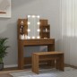 vidaXL Set Tavolo da Toeletta con LED Rovere Marrone Legno Multistrato vidaXL Set Tavolo da Toeletta con LED Rovere Marrone Legno Multistrato