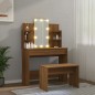 vidaXL Set Tavolo da Toeletta con LED Rovere Marrone Legno Multistrato vidaXL Set Tavolo da Toeletta con LED Rovere Marrone Legno Multistrato